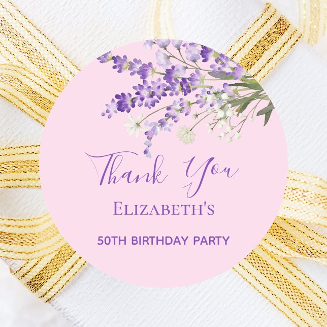 Sticker Rond Lavender rose florales merci anniversaire (Créateur téléchargé)