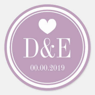 Sticker Rond Lavender violet monogramme mariage faveurs autocol