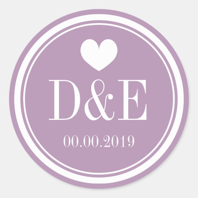 Sticker Rond Lavender violet monogramme mariage faveurs autocol (Devant)