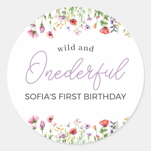Sticker Rond Lavender Wildflower 1st Birthday (Devant)