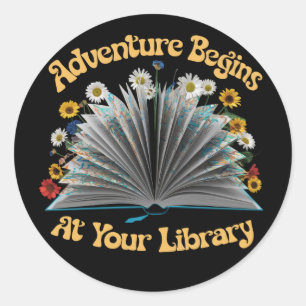 Sticker Rond L'aventure commence à la bibliothèque Lecture esti