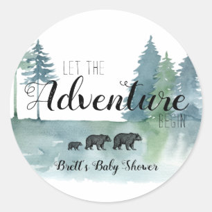 Sticker Rond L'aventure commence aquarelle Ours Baby shower