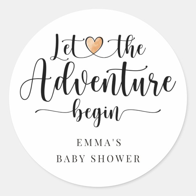 Sticker Rond L'aventure commence Baby shower Coeur rose (Devant)