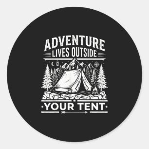 Sticker Rond L'aventure vit en dehors du camping en tente rando