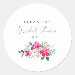 Sticker Rond Lavis Floral Script Personnalisé Rose pour Baby Sh