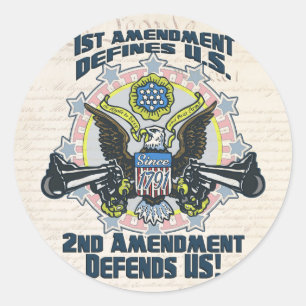 Sticker Rond Le 2e amendement défend l'aigle à pistolet