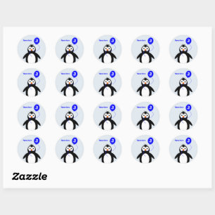 Sticker Rond le 3ème pingouin d'anniversaire ajoutent le bleu
