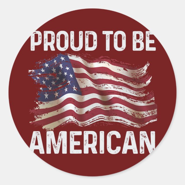 Sticker Rond Le 4 Juillet Fier D'Être Américain Drapeau América (Devant)