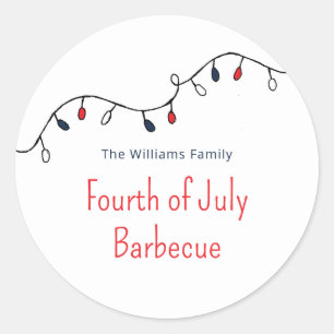 Sticker Rond Le 4 juillet Patriotique Lumières à cordes simples