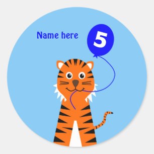 Sticker Rond le 5ème tigre d'anniversaire ajoutent le bleu