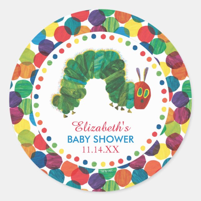 Sticker Rond Le Baby shower Caterpillar Très Affamé (Devant)