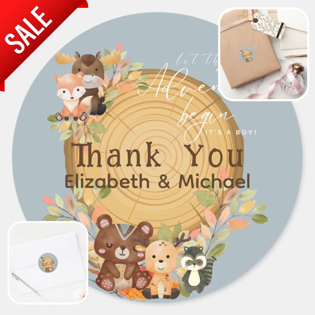 Sticker Rond Le Baby shower d'animaux de bois à coutures person (Créateur téléchargé)