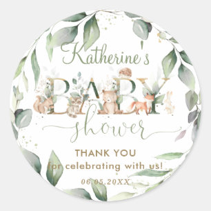 Sticker Rond Le Baby shower des animaux de bois de verdure chic