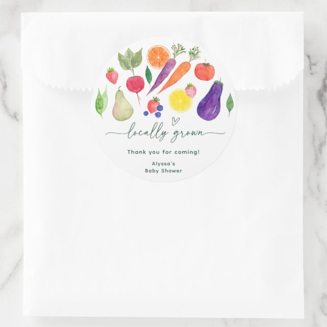 Sticker Rond Le Baby shower des fermiers cultivés localement (Sac)