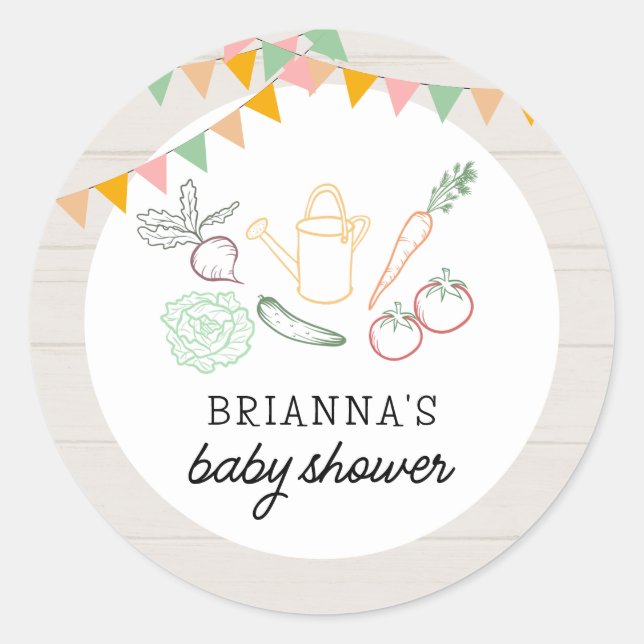 Sticker Rond Le Baby shower des fermiers cultivés localement (Devant)