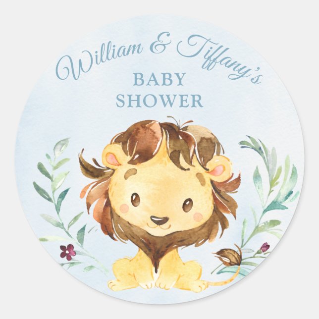 Sticker Rond Le Baby shower du garçon Lion bleu (Devant)