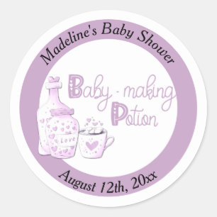 Sticker Rond Le Baby shower Lilac fait de la potion pour bébé