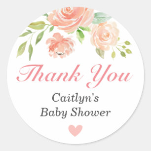 Sticker Rond Le baby shower moderne de rose de pêche arrosent