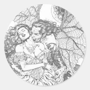 Sticker Rond Le baiser du vampire par Al Rio - art de vampire