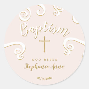 Sticker Rond Le baptême se répand en rose et en or