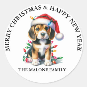 Sticker Rond Le beagle déchaîne la folie des fêtes