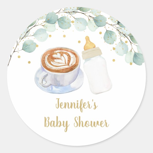 Sticker Rond Le bébé brasse du café Baby shower de verdure (Devant)