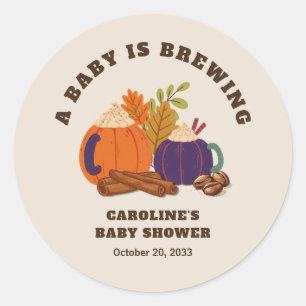 Sticker Rond Le bébé brasse le café Citrouille Baby shower d'au