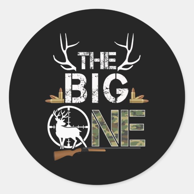 Sticker Rond Le Big One Birthday Boy Deer Hunter Camouflage 1s (Devant)
