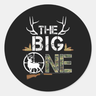Sticker Rond Le Big One Birthday Boy Deer Hunter Camouflage 1s