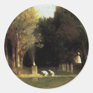 Sticker Rond Le bois sacré par Arnold Bocklin, Art Vintage