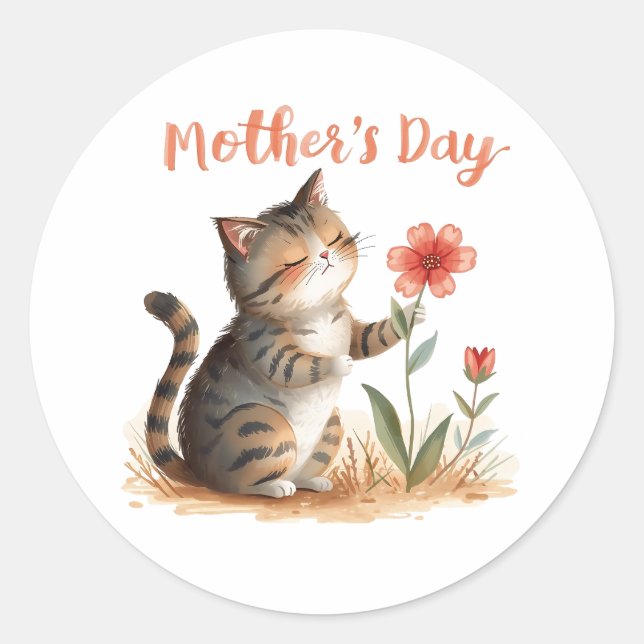 Sticker Rond Le cadeau d'un petit chat pour maman (Devant)