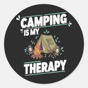 Sticker Rond Le camping est ma thérapie pour le plein air
