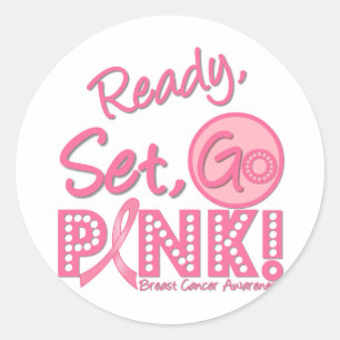 Sticker Rond Le cancer du sein prêt, ensemble, vont rose !