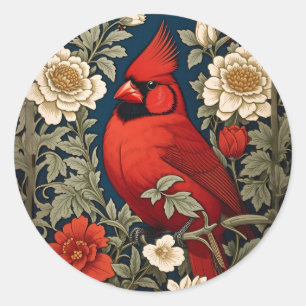 Sticker Rond Le Cardinal du Nord Floral William Morris Inspiré