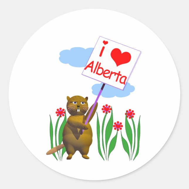 Sticker Rond Le castor canadien aime l'Alberta (Devant)