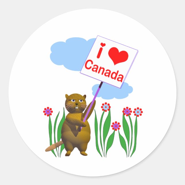Sticker Rond Le Castor canadien aime le Canada (Devant)