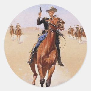 Sticker Rond Le cavalier par Frederic Remington