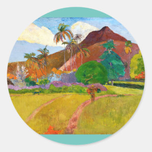 Sticker Rond Le célèbre tableau du Paysage tahitien de Paul Gau