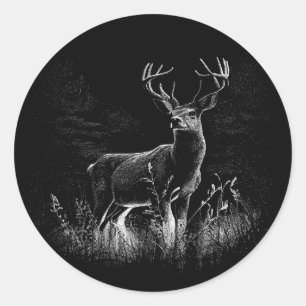Sticker Rond Le cerf majestueux en pleine nature - Art noir et 