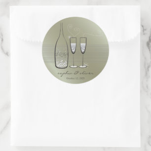 Sticker Rond Le Champagne Bubbly Argent Bravo Mariage élégant