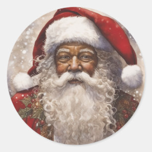 Sticker Rond Le charmant Père Noël Noir : Plaisir