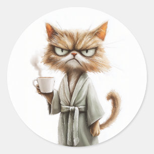 Sticker Rond Le chat Grumpy a besoin de café