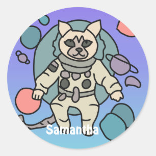 Sticker Rond Le chat minimaliste astronaute dans l'espace   Drô