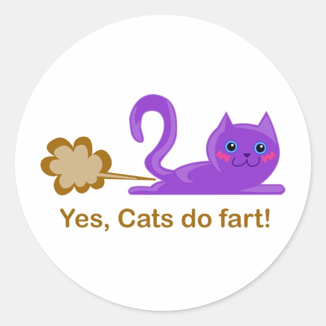 Sticker Rond Le chat qui pète, la peur du chat ! (Devant)