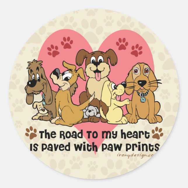Sticker Rond Le Chemin Vers Mes Chiens Du Coeur (Devant)