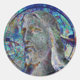 Sticker Rond Le Christ avec l'autocollant en verre souillé de
