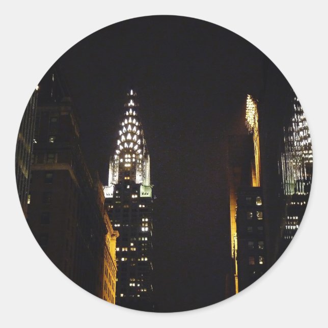 Sticker Rond Le Chrysler Building à Night, New York (Devant)