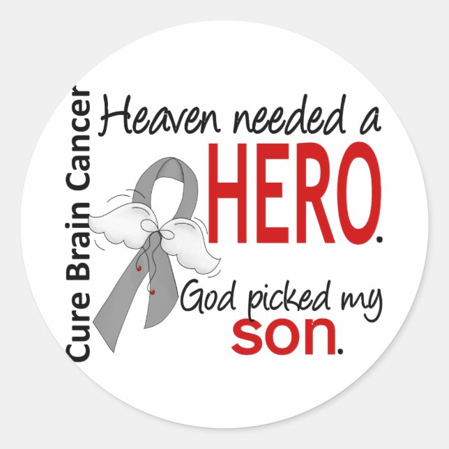 Sticker Rond Le ciel a besoin d'un héros Cerveau cancer Fils (Devant)