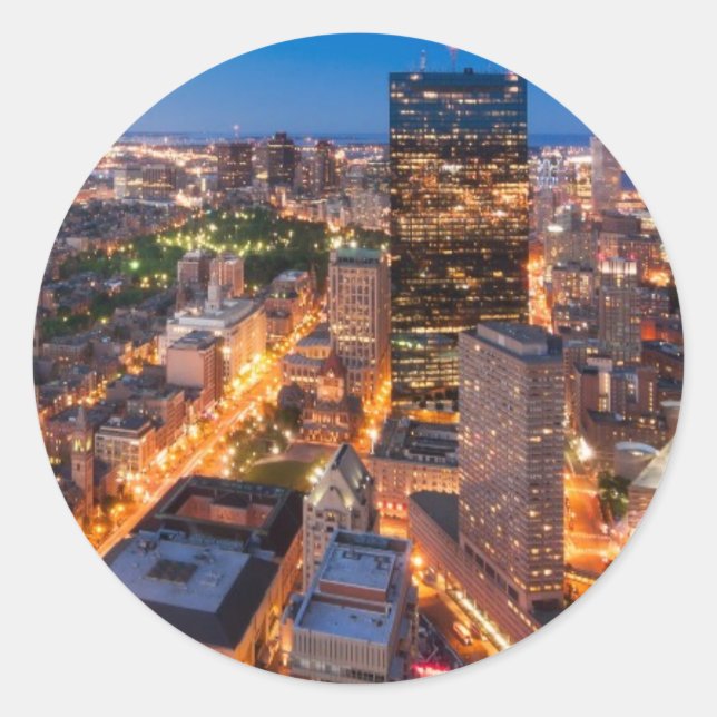 Sticker Rond Le ciel de Boston à la tombée de la nuit (Devant)