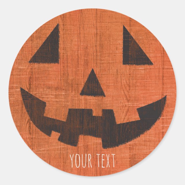 Sticker Rond Le Citrouille en bois d'orange Rustic Halloween Pa (Devant)